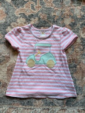 Pink & White Striped Tee with Mint Car Applique